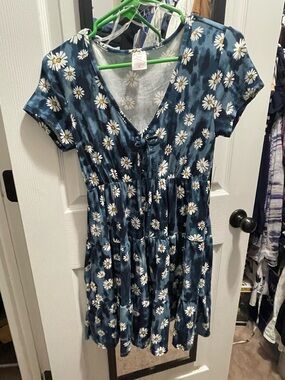 No Boundaries Blue Daisy Print Tie-Front Sundress